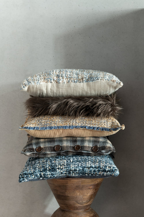 J-Line kussen Tweed - acryl/katoen - blauw/wit