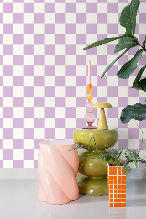 ESTAhome behang geblokt motief lila paars en wit - 53 cm x 10.05 m - 139997 - vtwonen shop