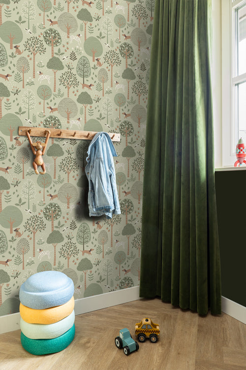 ESTAhome behang honden vergrijsd mintgroen - 53 cm x 10.05 m - 139712 - vtwonen shop