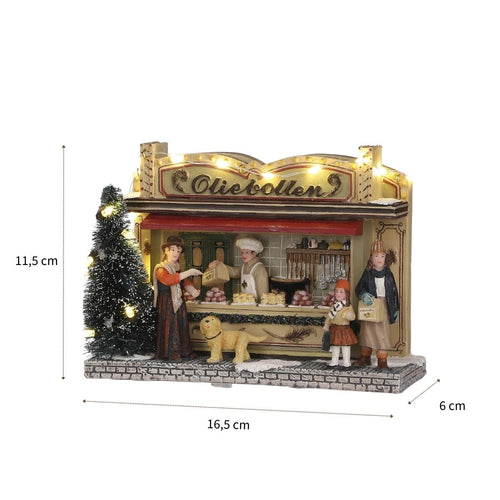 Luville Kerstdorp Miniatuur Oliebollenkraam - Kerstversiering voor Miniatuur Kerstdorp - Kerst Decoratie met LED Verlichting op Batterijen - L17 x B6
