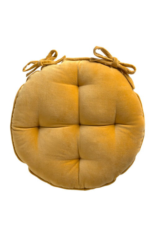 Calma House Stoelkussen Velour - Mosterd - Diam. 40x4