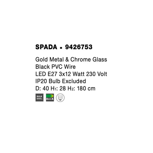 Merano Gananoque 3-lichts cluster hanglamp goud metaal, chroom glas zwart LED E27
