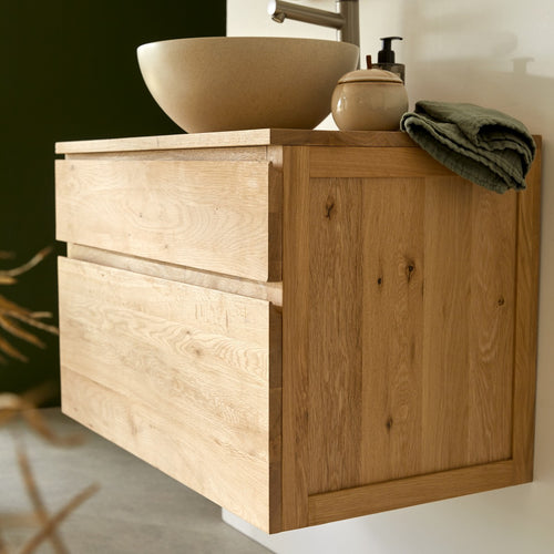 Tikamoon Massief eikenhouten wastafelmeubel 80 cm - Naturel