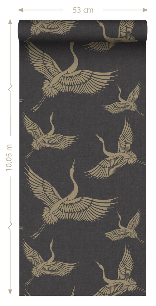 Origin Wallcoverings behang kraanvogels zwart en beige - 50 x 900 cm - 347810 - vtwonen shop