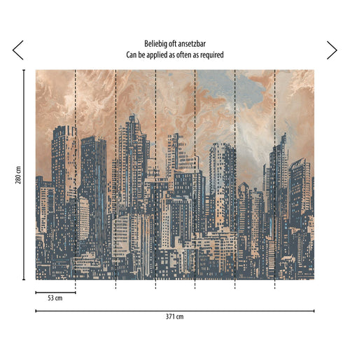 Livingwalls fotobehang horizon oranje, grijs en blauw - 371 x 280 cm - AS-393331
