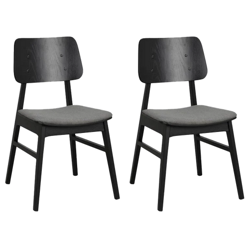 Rowico Home Nagano Eetkamerstoel Zwart - Grijs Kussen - Set Van 2 - vtwonen shop