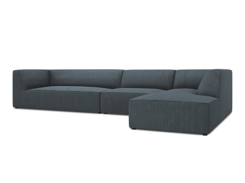 Micadoni rechter hoekbank Ruby 5-zits, ribfluwelen, blauw - 180x366x69cm