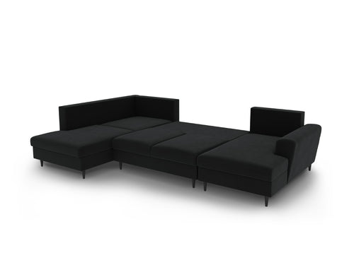 Cosmopolitan Design Links panoramische slaapbank met opbergdoos Kyoto 7-zits, flueel zwart - 194x313x88cm