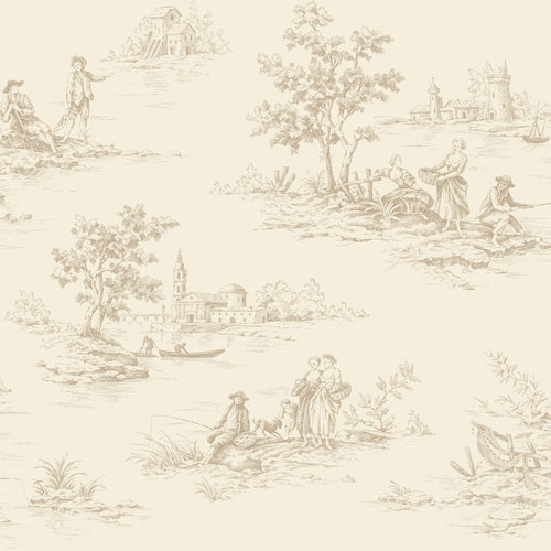 ESTAhome behang toile de jouy print lichtbeige - 50 x 900 cm - 139811 - vtwonen shop