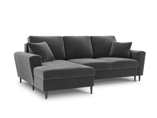 Cosmopolitan Design Uitklapbare hoekbank links met opbergdoos Kyoto 4-zits, flueel, lichtgrijs - 145x241x88cm
