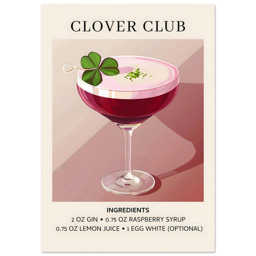 Artfulprints Poster Clover Club cocktail - Ingrediënten   - 50x70 cm - Roze