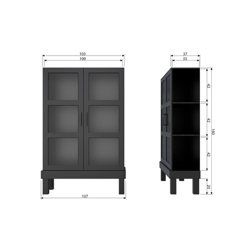 WOOOD vitrinekast Bonk - Grenen - Zwart - 160x103x37 - vtwonen shop