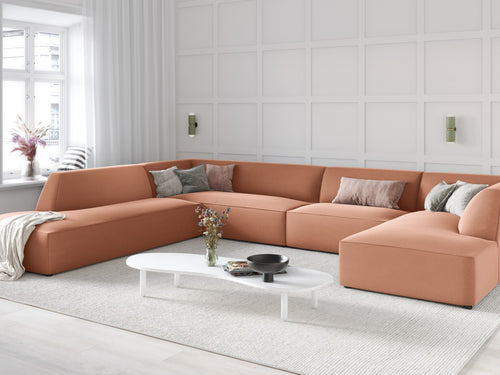 Micadoni Panoramische hoekbank links Ruby 7-zits, flueel, roze - 273x366x69cm