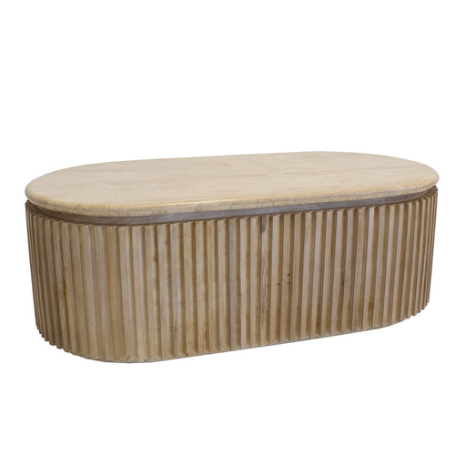 Giga Meubel Salontafel Sven Ovaal - Travertin/Hout - Naturel - 120x60x40cm