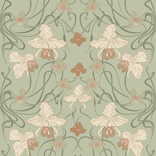 ESTAhome behang vintage bloemen in art nouveau stijl vergrijsd groen en terracotta - 53 cm x 10.05 m - 139667 - vtwonen shop