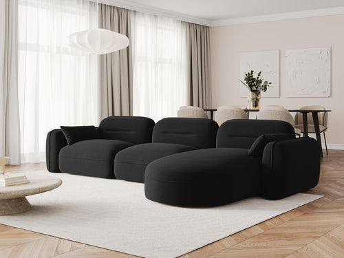 Cosmopolitan Design Modulaire hoekbank rechts Sydney 4-zits, flueel, zwart - 165x320x70cm