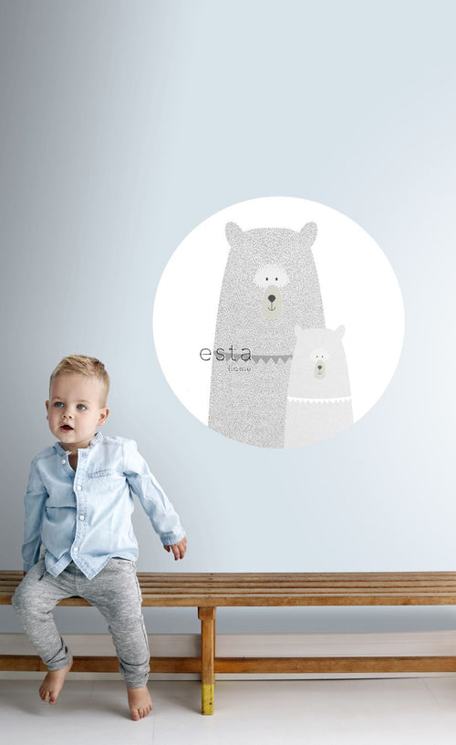 ESTAhome zelfklevende behangcirkel beren moeder en kind lichtgrijs - Ø 70 cm - 158976 - vtwonen shop