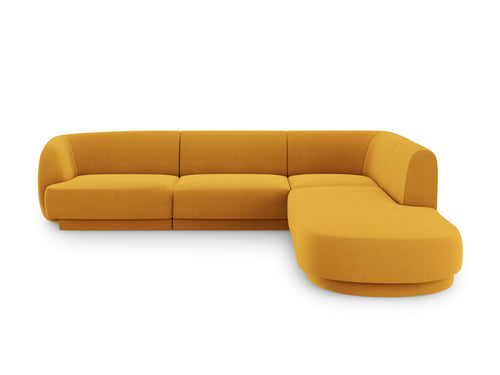 Micadoni rechter hoekbank Miley 6-zits, flueel, geel - 248x255x70cm
