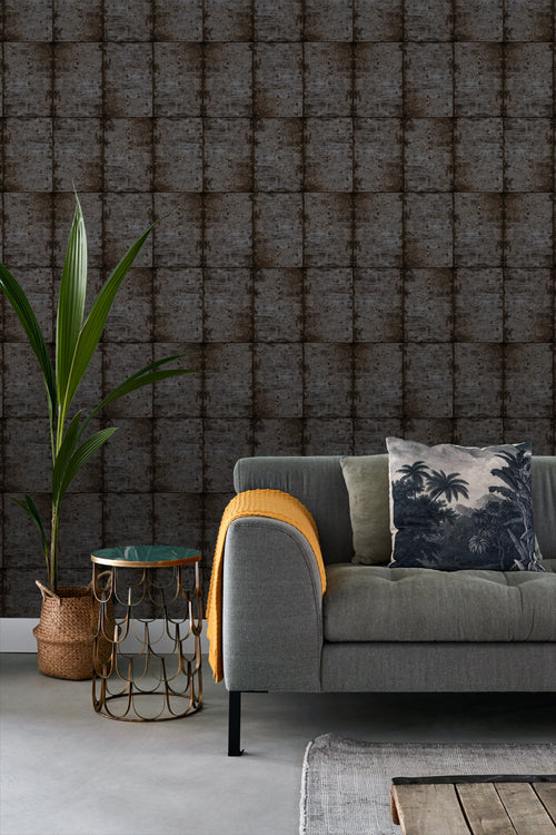 ESTAhome behang zinken platen bruin zwart en grijs - 53 cm x 10.05 m - 138880