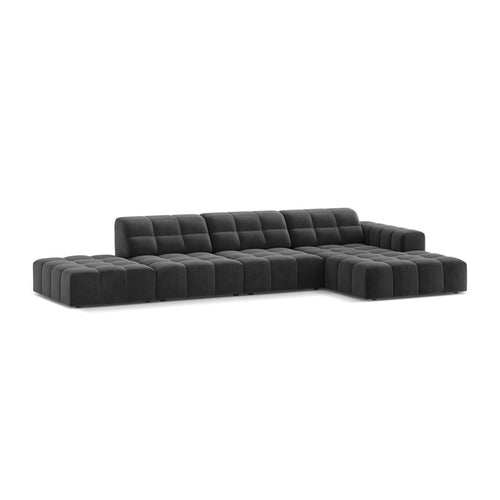 Cosmopolitan Design - Rechter hoekbank Chicago 5-zits, flueel grijs - 167x348x78cm