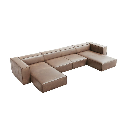 Cosmopolitan Design - Panoramische bank Turin 6-zits, echt leer donkerbeige - 173x375x68cm