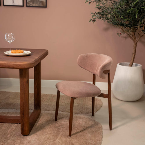 Giga Meubel Eetkamerstoel Alexia Oud Roze/Walnoot – Faux Fur  - Set van 2