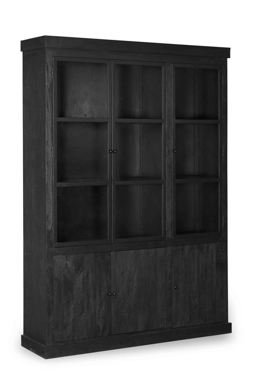 Giga Meubel Vitrinekast Rense - Mangohout/Metaal/Glas - Zwart - 160x40x220cm - vtwonen shop