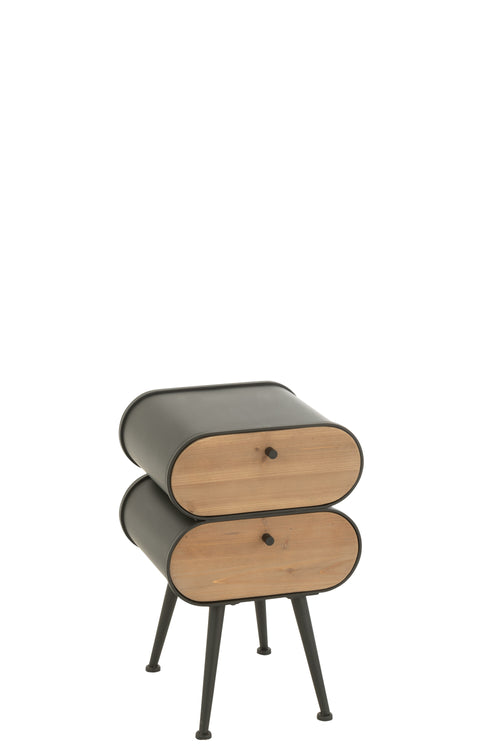J-Line nachtkast Cabinet - dennenhout - zwart/lichtbeige