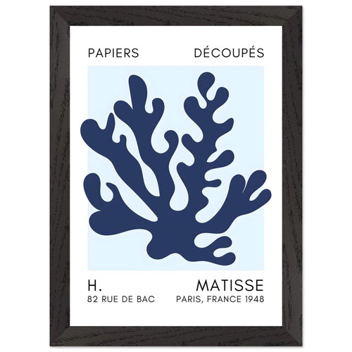 Artfulprints Poster met Lijst Matisse – Saltflower shapes navy blue I   - A4 21x29.7 cm - Blauw