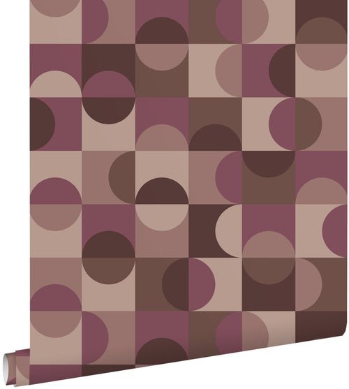 ESTAhome behang cirkels in Bauhaus stijl aubergine paars en bruin - 50 x 900 cm - 131240 - vtwonen shop