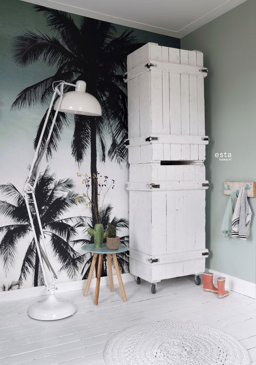 ESTAhome fotobehang palmbomen petrolgroen - 186 x 279 cm - 158899 - vtwonen shop