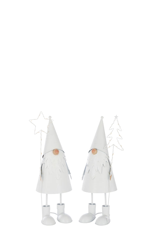 J-Line figuur Kerstman Ster + Boom - polyresin - wit - small - 2 stuks - LED lichtjes