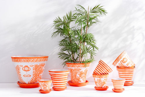 J-Line bloempot Granada Stripes Handmade + Painted - keramiek - oranje - extra large - Ø 50 cm