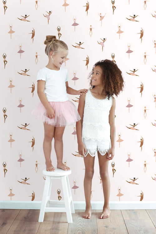 ESTAhome behang ballerina's terracotta en lila roze - 53 cm x 10.05 m - 139536