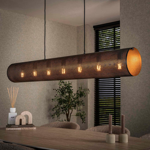 Giga Meubel Hanglamp Koker XL Mesh - Zwart Metaal - 7-Lichts - 145x20x150cm