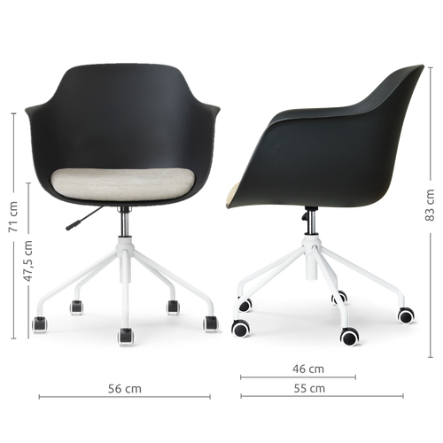 Nolon Nout-Liz eetkamerstoel zwart met naturelbeige zitkussen - wit onderstel