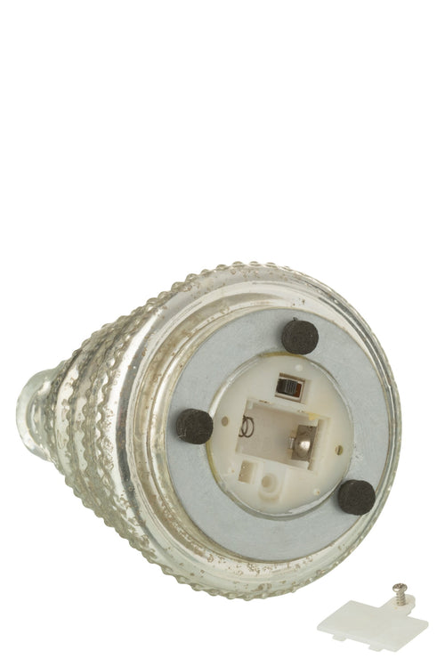 J-Line decoratie Boom Geribbeld - glas - zilver - doos van 3 - LED lichtjes