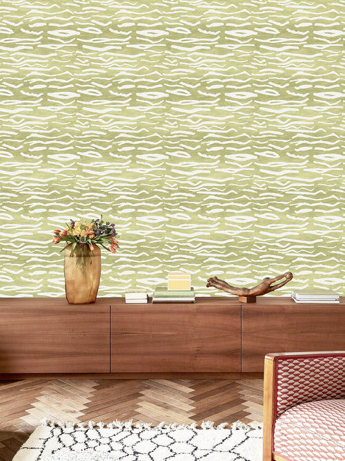 Behang Animal stripes Laurel green