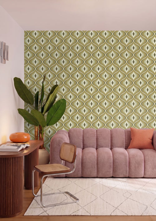 ESTAhome behang retro ornamenten vergrijsd groen - 53 cm x 10.05 m - 130987