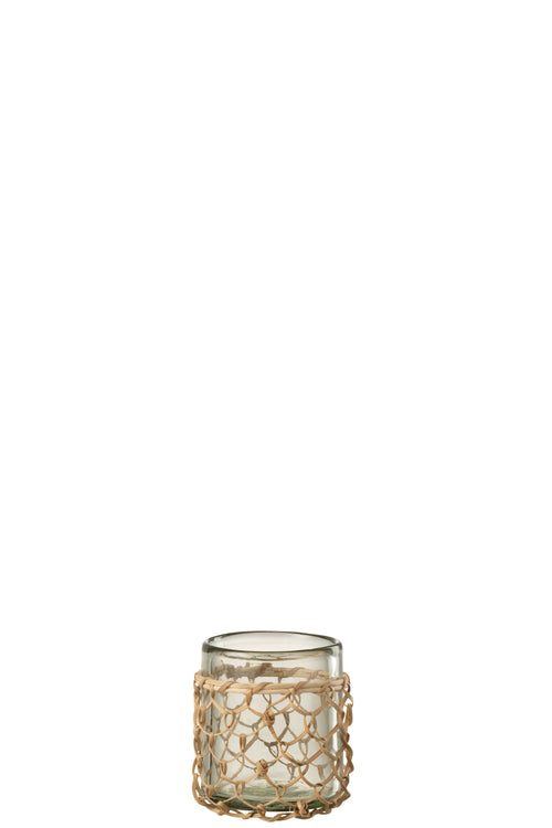 J-Line windlicht Breiwerk - glas/riet - transparant - small - 2 stuks - vtwonen shop