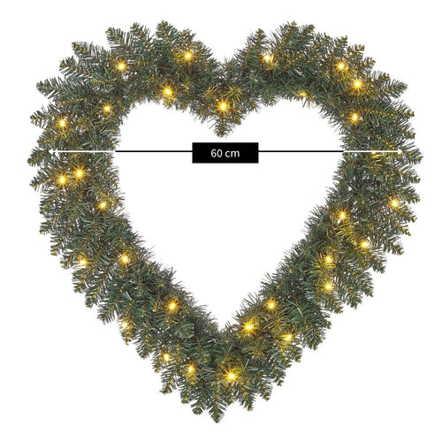 Black Box Trees Kerstkrans Hart met LED Verlichting en Zachte Naaldjes - Kerstversiering voor Kerst - Warme Gloed - Deurkrans voor Binnen en Buiten -