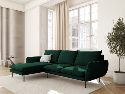 Cosmopolitan Design linker hoekbank Vienna 5-zits, flueel, flessengroen - 170x255x95cm