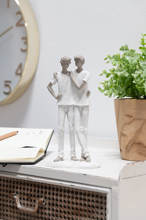 J-Line decoratie Koppel Jongens - polyresin - wit/taupe