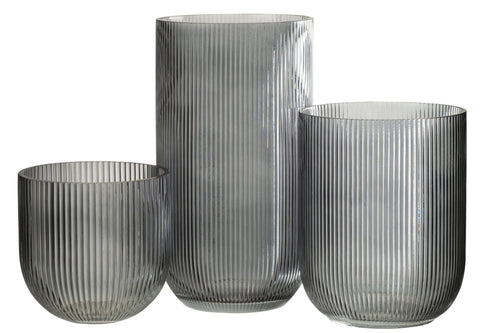 J-Line vaas Gestreept - glas - zwart - large