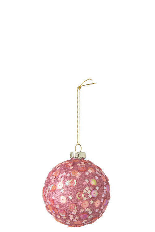 J-Line Kerstbal met glitters - glas - roze - set van 24