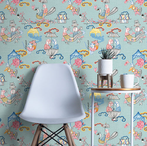 Walls4You behang surrealistisch motief turquoise en meerkleurig - 53 cm x 10 m - 640152 - vtwonen shop