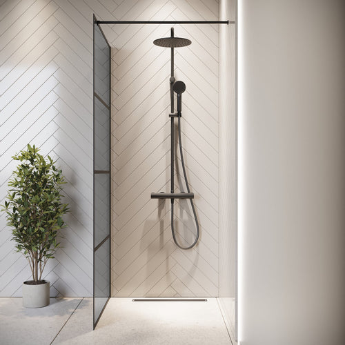 Badplaats Douchewand Essos 50 x 200 cm – Zwart – Inloopdouche 8 mm Rookglas