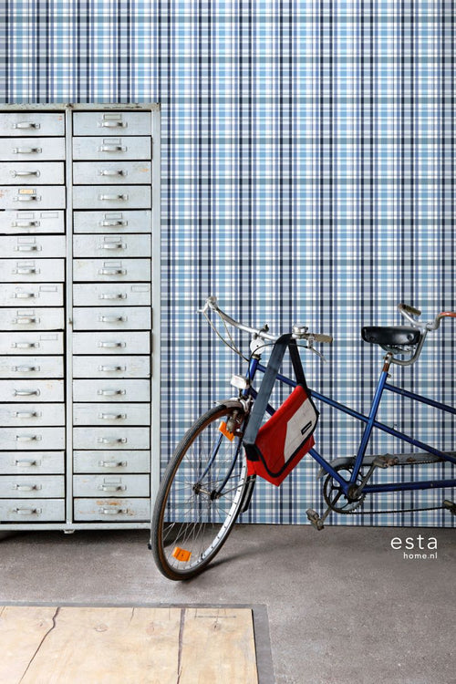 ESTAhome behang ruiten blauw - 53 cm x 10.05 m - 138820