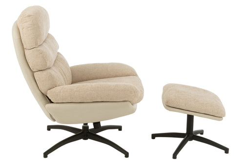 J-Line zetel Relax + Voetbank - metaal/multiplex - beige/zwart