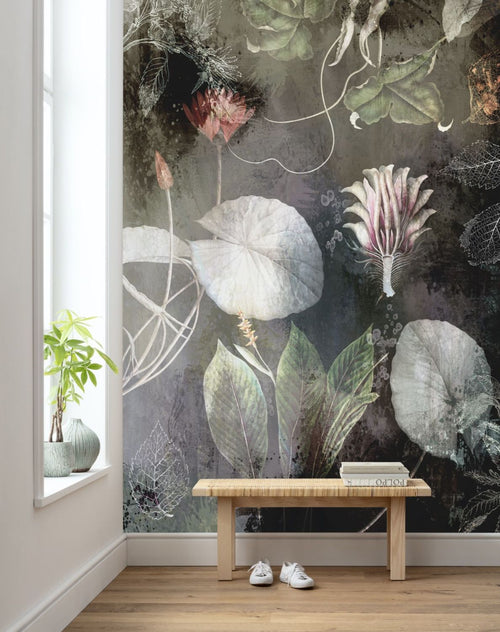 Sanders & Sanders fotobehang romantische bloemen groen, roze en grijs - 200 x 280 cm - 611981 - vtwonen shop